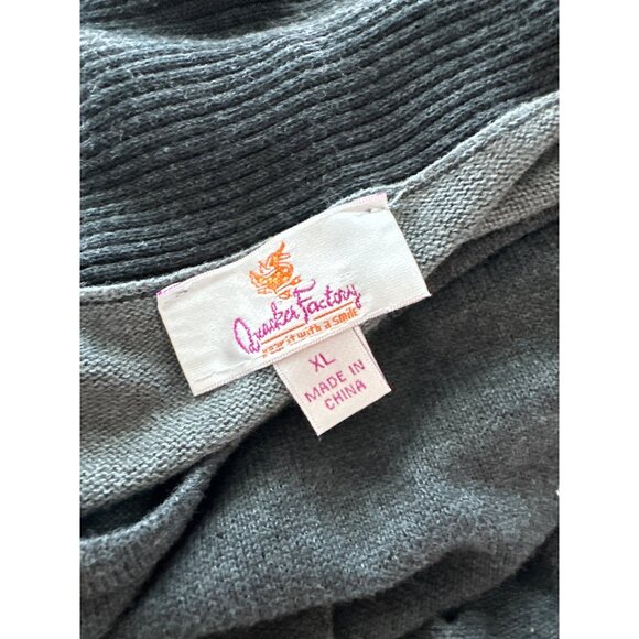The Quaker Factory Christmas Cardigan Snowflake Rhinestone 2 /1 Gray Sweater XL - Picture 6 of 7